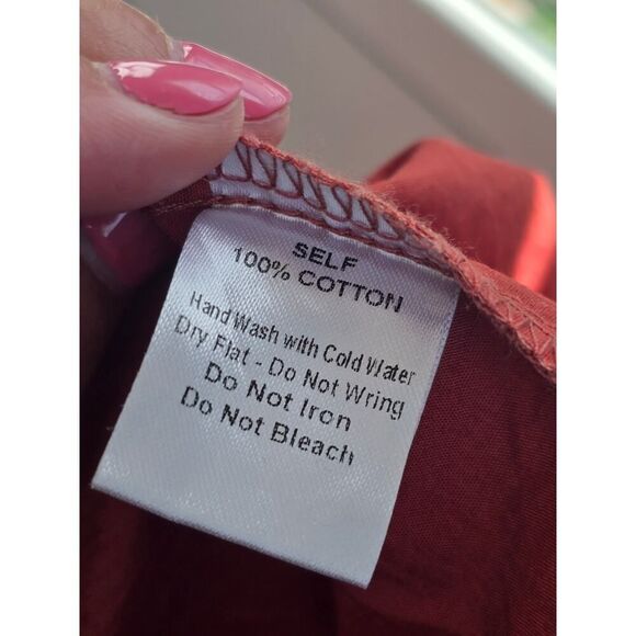 PINCH Rust Red Tiered Ruffle Sleeve Dress L Cotton Cottagecore Boho Lightweight - Picture 6 of 6